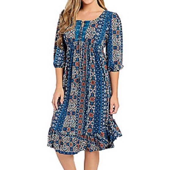 ONE WORLD Dresses & Skirts - NWOT!! One world blue/multi color peasant dress